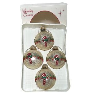 Sparkling Creations Set of 4 Ivory Candy Cane Embroidered Christmas Ornaments